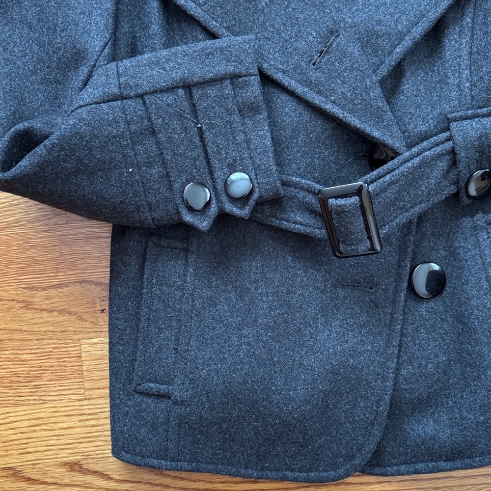 Dress Barn Charcoal Grey Women's Double-Breasted Short Pea Coat with Belt - Picture 8 of 11